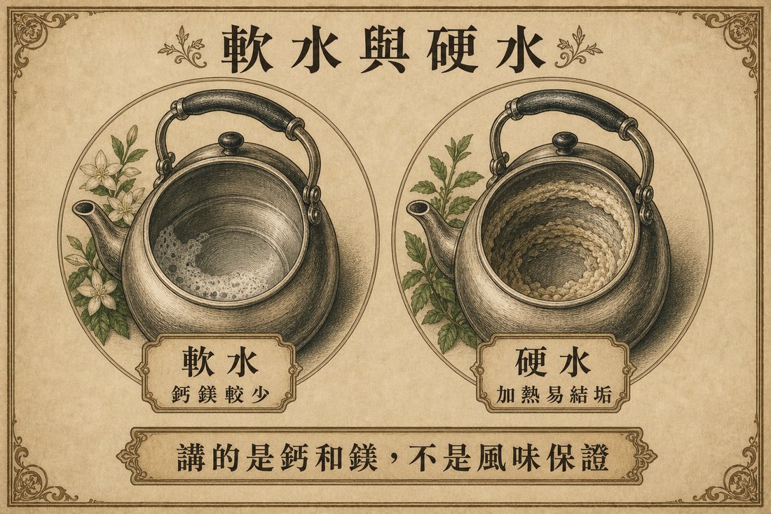 軟水鈣鎂較少，硬水鈣鎂較多、加熱較易結垢