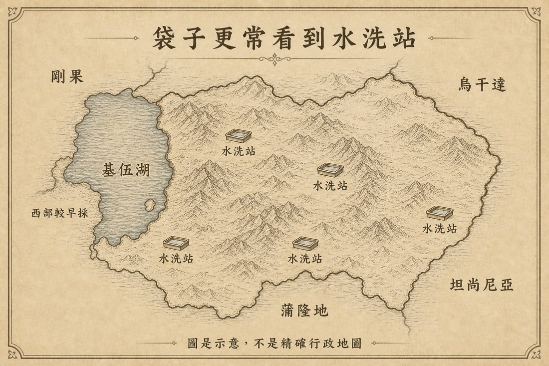 盧安達咖啡更常以水洗站命名，西部靠近基伍湖