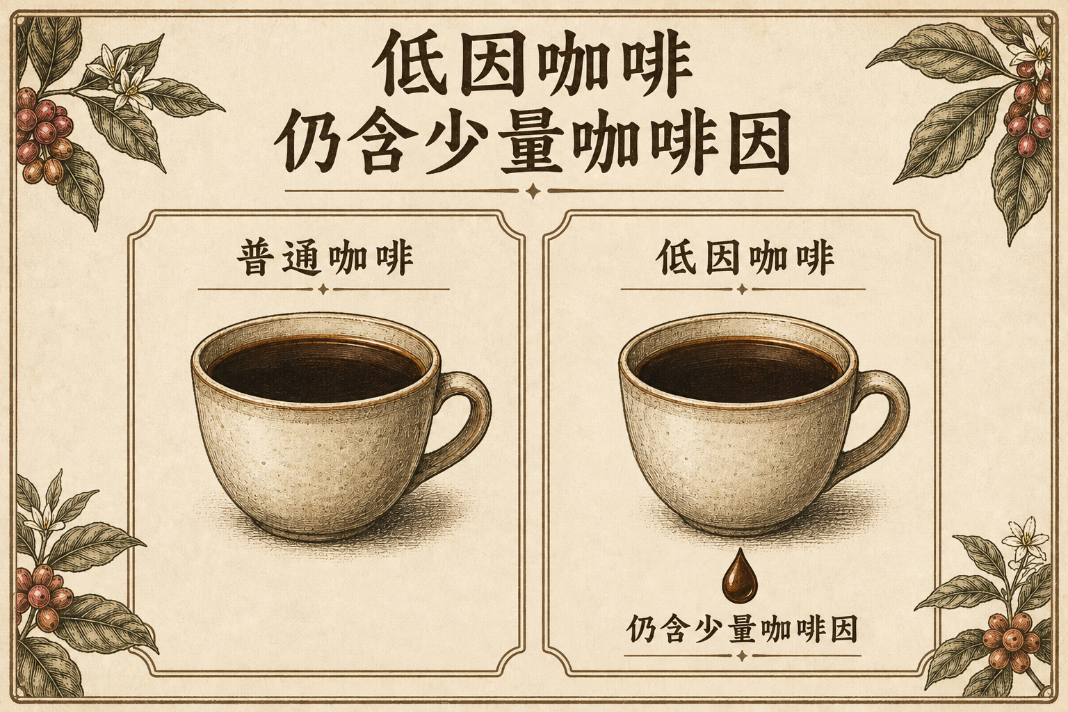 一般咖啡與低因咖啡比較：低因咖啡仍含少量咖啡因