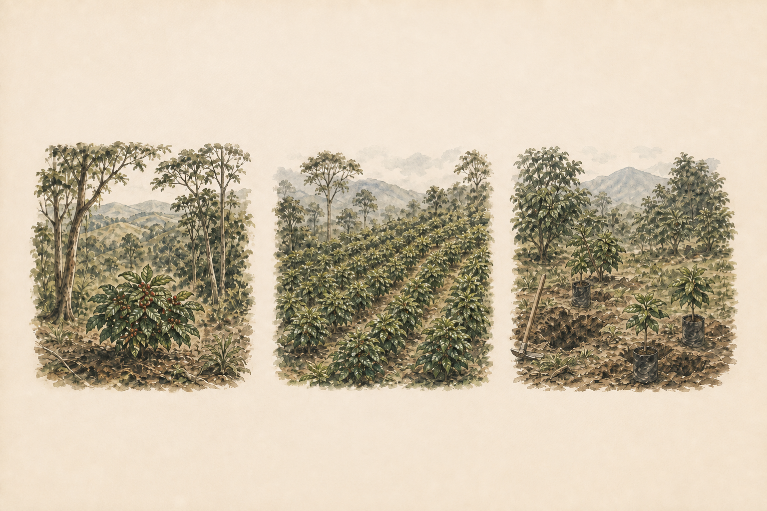 卡杜拉在巴西米納斯吉拉斯被發現、傳入中美洲，以及哥倫比亞後來改種抗病品種的歷史示意